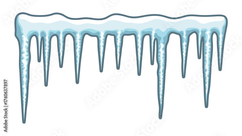 Sharp icicles hanging from a roof in winter