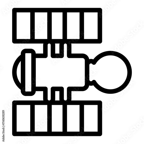 Satellite with solar panels and telescope line icon, space exploration concept. Vector graphics. Space satellite sign on white background, style icon mobile or web design.