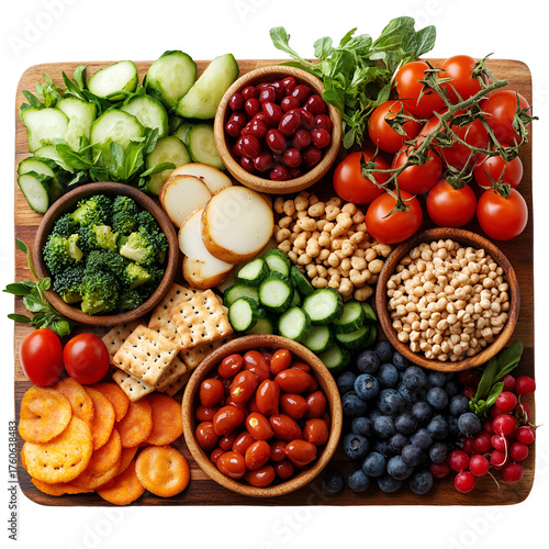 Wallpaper Mural Colorful variety of fresh fruits and vegetables displayed on wooden platter Torontodigital.ca