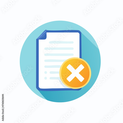 Document Deletion Icon with Cross Symbol on Blue Background.