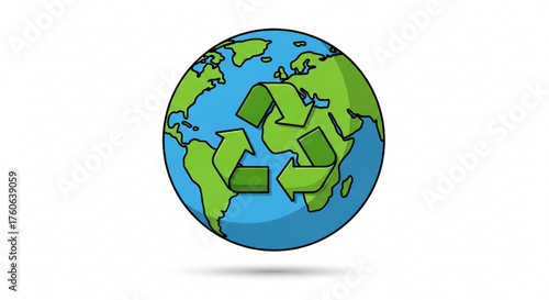Illustration of the earth with a recycling symbol, symbolizing environmental protection and sustainability