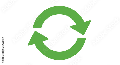 Green recycle symbol with arrows on white background