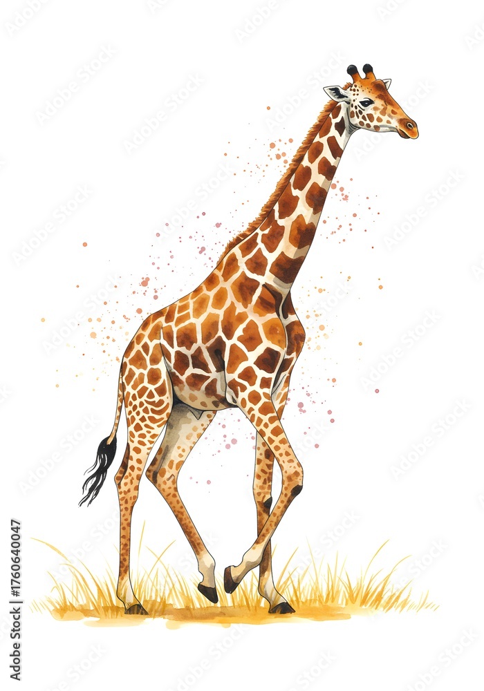 Fototapeta premium Stunning watercolor giraffe illustration perfect for children's books, educational materials, or vibrant wall art, adding a touch of wild elegance to any project