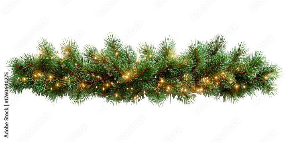 Fototapeta premium christmas tree branch with lights isolated on white