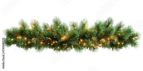 christmas tree branch with lights isolated on white