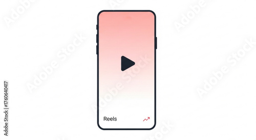 Smartphone with reels video play button mobile phone with social media content modern device with video content gradient style