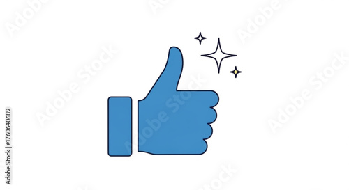 Blue thumbs up with sparkles a symbol of approval, agreement, and positive feedback, indicating a job well done and success