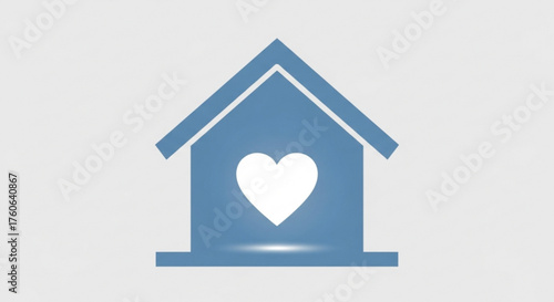 Blue house icon with a heart inside, symbolizing love, home, and family, a simple and clean design for real estate