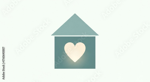 Green house icon with a heart inside, symbolizing love, home, and family, a simple and clean design for real estate