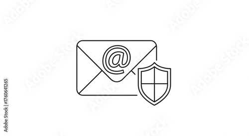 Secured email icon outline email with at sign and shield vector illustration secure message concept protection of electronic mail