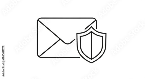 Secured email icon outline email with shield vector illustration secure message concept protection of electronic mail, data encryption