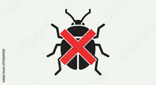 Bug with a red cross concept of antivirus, malware, spyware, and other computer viruses vector illustration