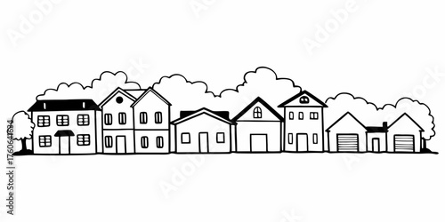 Residential Skyline Background with Big and Small Homes