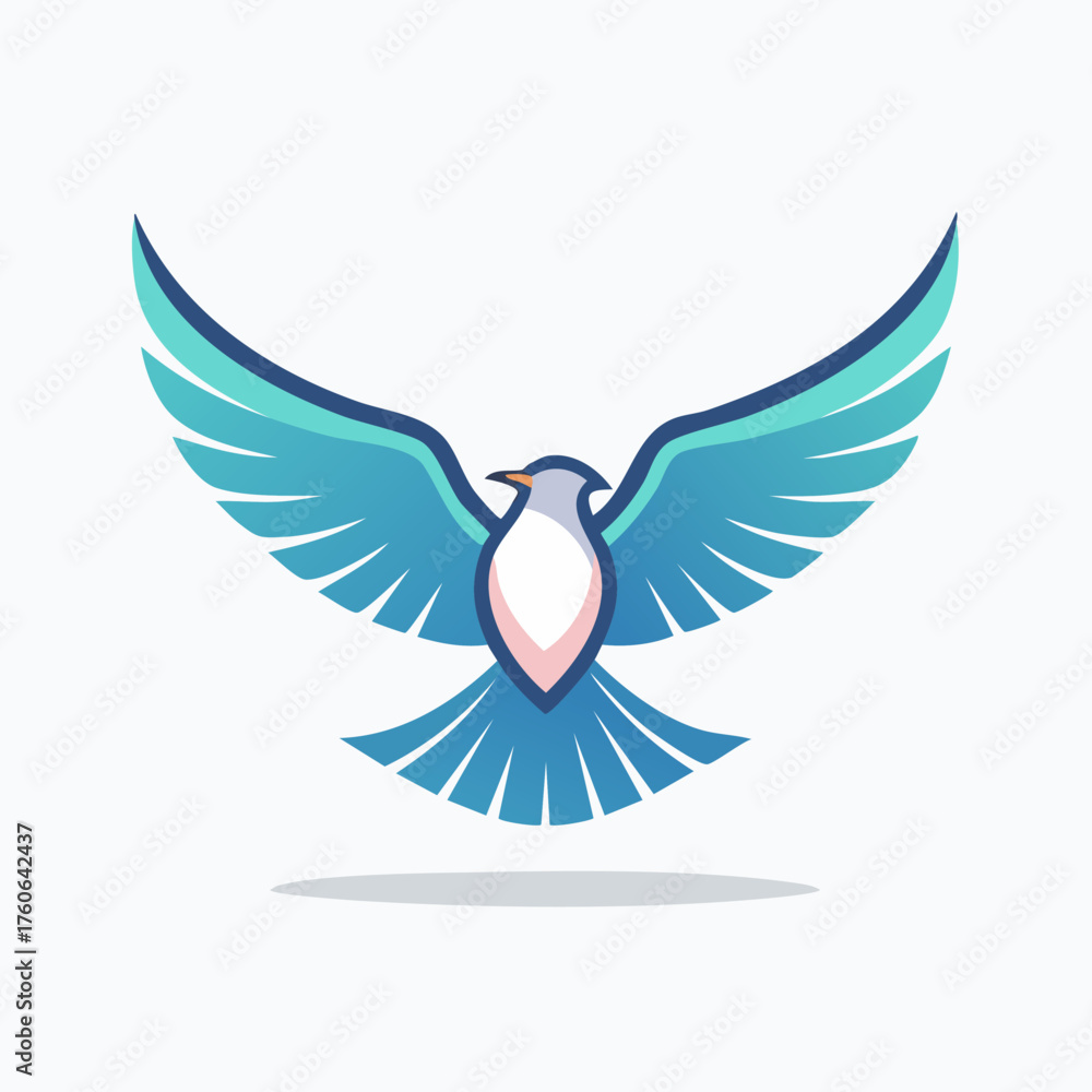Fototapeta premium Stylized Blue Bird in Flight with Spread Wings.