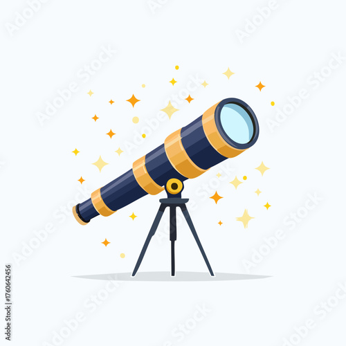 Telescope on Tripod Observing Stars in the Night Sky.