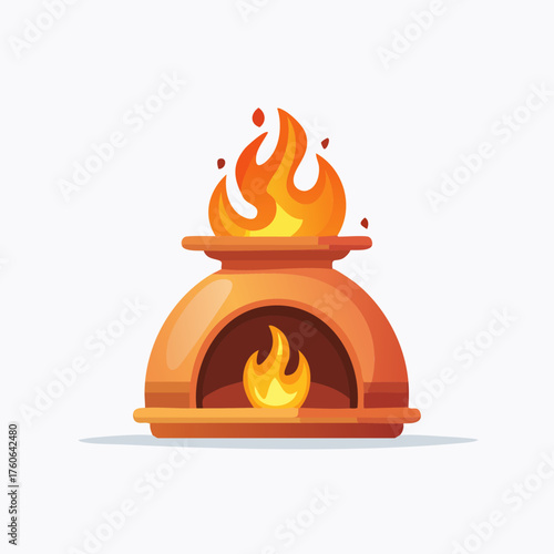 Terracotta Oven With Burning Fire.