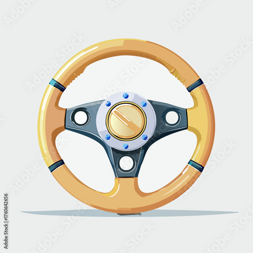 Wooden steering wheel illustration for car driving and control.