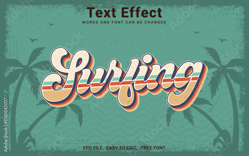 Surfing text effect, Editable vintage retro text effect in Illustrator