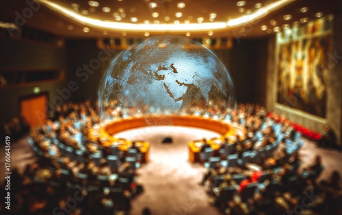 Inside the United Nations Security Council Meeting Room Awaits Global Leaders Debating International Policy, A Symbol of Diplomacy and World Affairs on a Challenging Stage