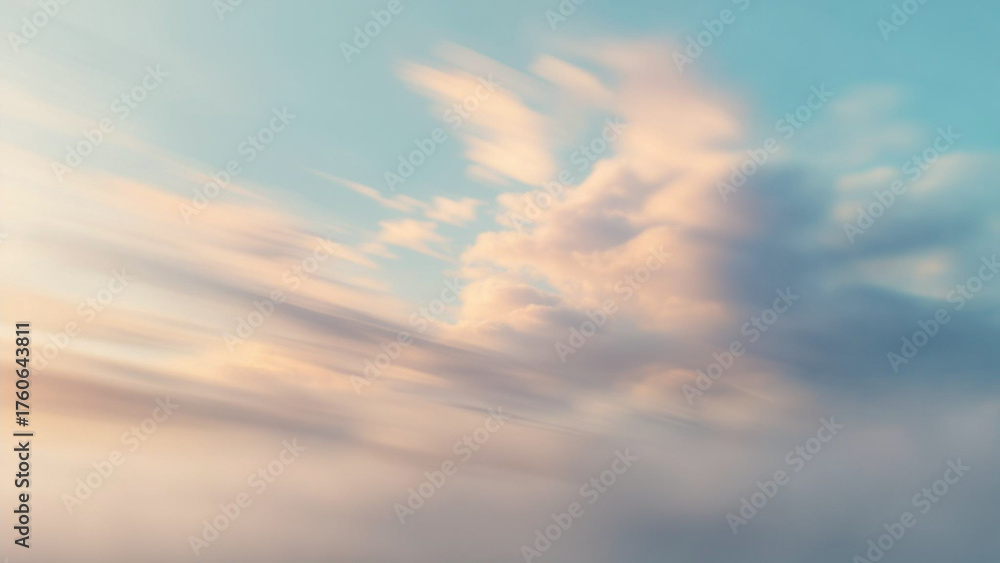 Obraz premium 幻想的に流れるパステルカラーの雲と空の背景 - グラデーション、夢、癒やしをテーマにした抽象的なデザイン