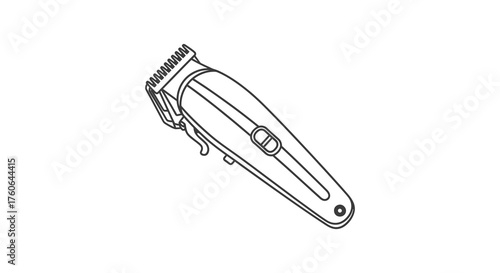 A detailed line drawing silhouette of a professional electric hair clipper for barbers and stylists silhouette