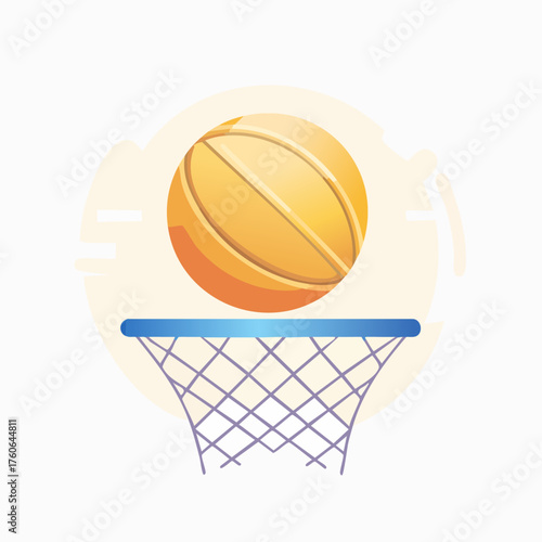 Basketball ball above the net, ready to score a point.