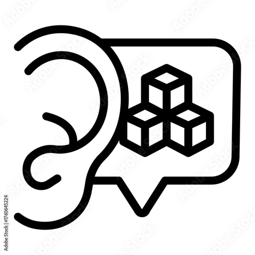 Human ear with gossip bubble line icon, multiverse concept. Vector graphics. Gossip of token dialogue listening sign on white background, style icon mobile or web design.