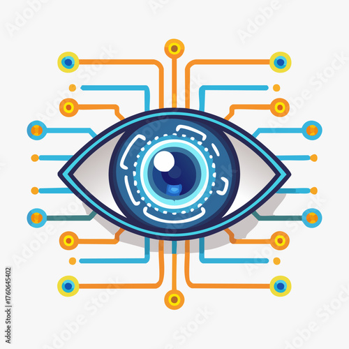 Digital Eye with Circuit Board Connections Representing Artificial Intelligence and Data Processing.