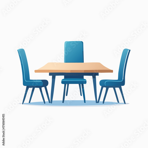 Dining Room Set with Blue Chairs and Wooden Table.