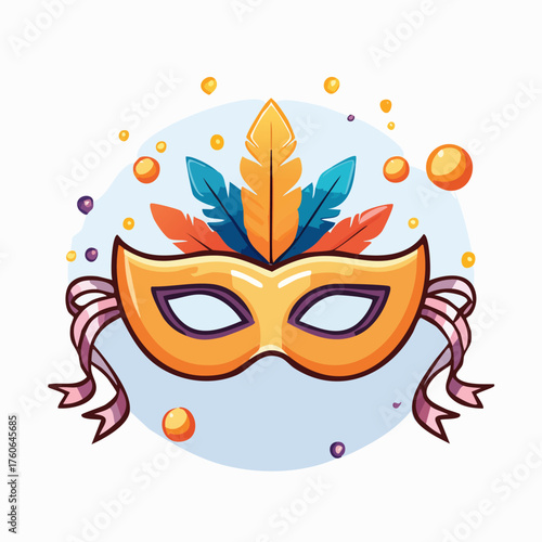 Festive Masquerade Mask with Feathers and Ribbons.