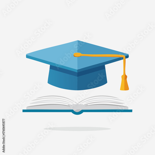 Graduation Cap and Open Book Symbolizing Education and Knowledge.