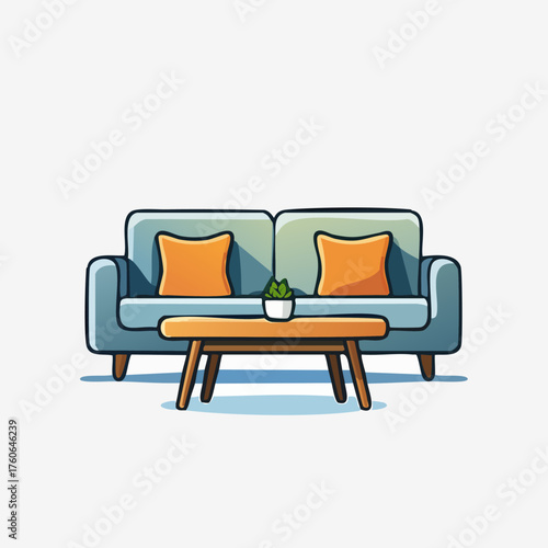 Minimalist Living Room Sofa and Coffee Table Illustration.