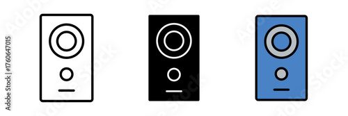 Doorbell cam icon smart home security device symbol for video monitoring, surveillance, and home automation safety with stroke, filled and colored concept for web design.