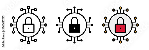 Encryption icon digital lock symbol representing data security, privacy protection, and cyber safety in technology and online networks with stroke, filled and colored concept for web design.