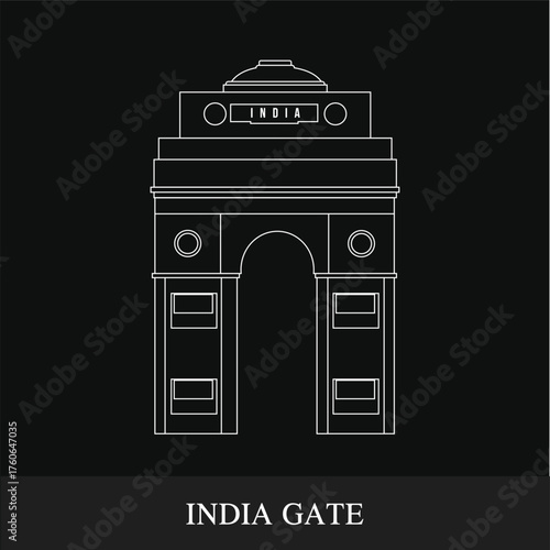 A modern and minimal vector illustration of India Gate in Delhi.
