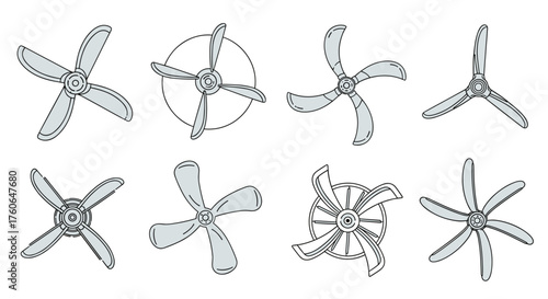 A collection of various fan blade designs and configurations for different applications.