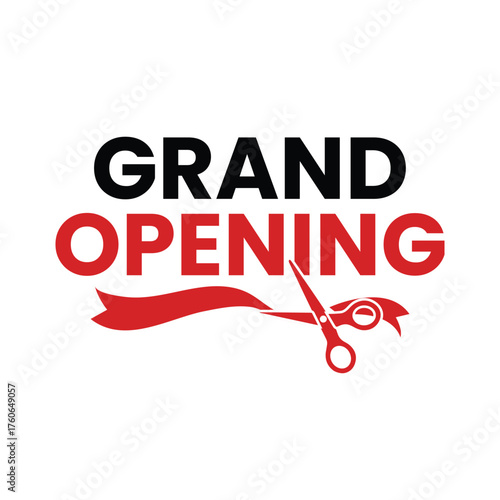 Grand opening logo featuring elegant golden "Grand Opening" text with decorative elements and ribbon, isolated on transparent background.