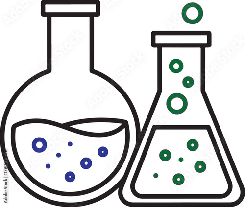 Chemistry lab equipment beakers and flasks bubbling with scientific experimentation
