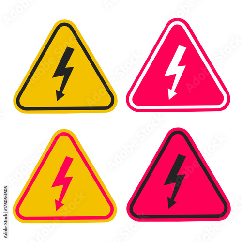 Electric hazard warning signs set, high voltage symbols