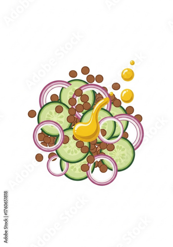 Lentil salad with cucumbers, red onions, and mustard dressing  