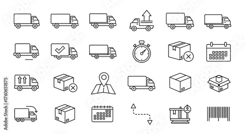 Delivery truck icons set with transparent background
