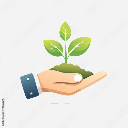 Hand holding a growing plant, representing environmental protection.