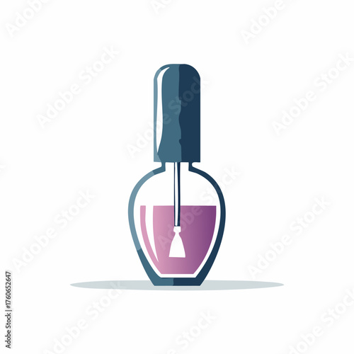 Nail Polish Bottle with Brush and Purple Liquid.