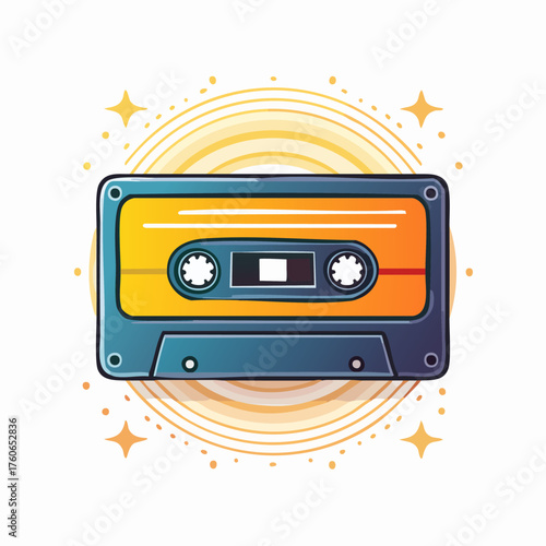 Retro Cassette Tape with Starburst Design.