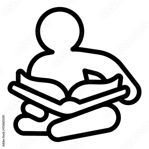 Young reader kid line icon, book festival concept. Vector graphics. Book in child hands, reading sign on white background, style icon mobile or web design.