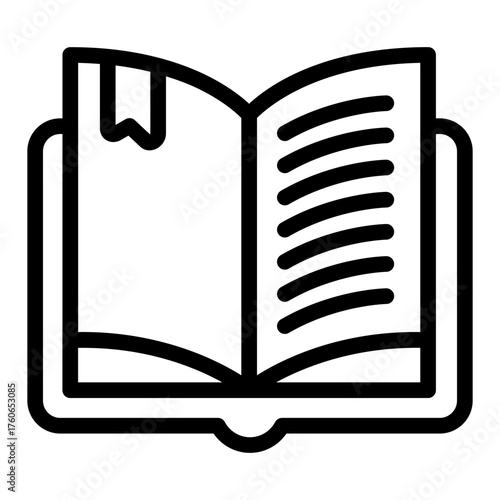 Textbook with bookmark line icon, book festival concept. Vector graphics. Opened book page for reading sign on white background, style icon mobile or web design.