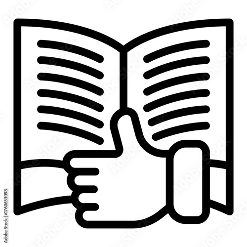 Book with thumb up finger hand line icon, book festival concept. Vector graphics. Textbook and positive review, reading sign on white background, style icon mobile or web design.