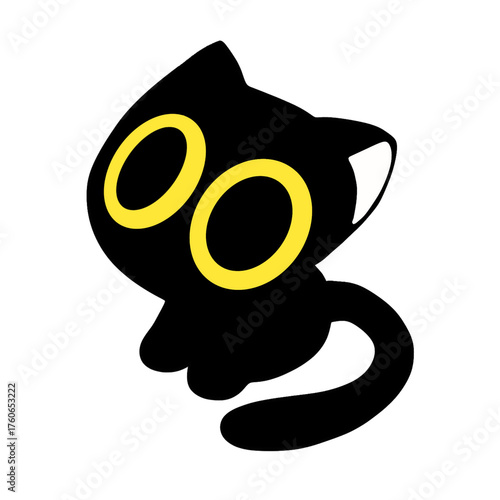 Hand drawn black cat cartoon character