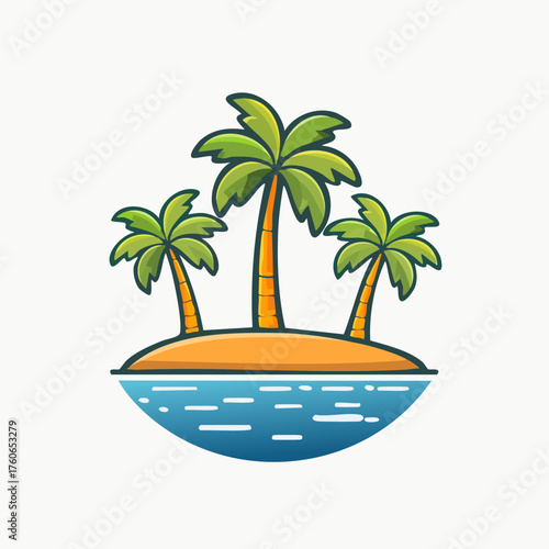 Tropical Island Paradise with Palm Trees and Ocean.