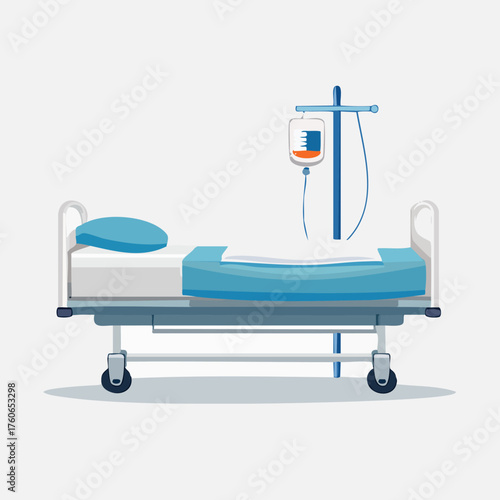 Vector illustration of an empty hospital bed with IV stand.